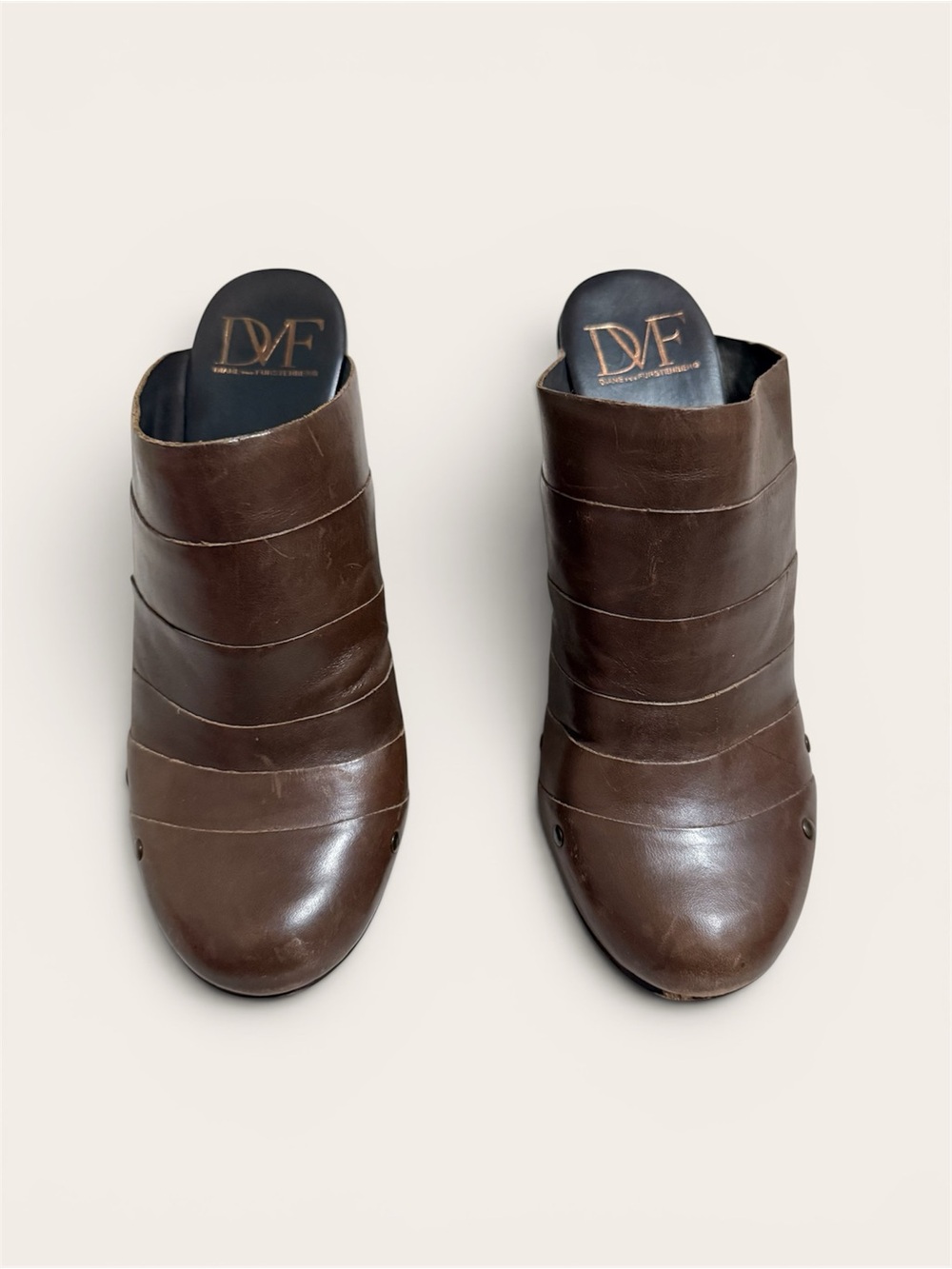 Diane von Furstenberg Brown Leather Clog Mules – Pre-Owned